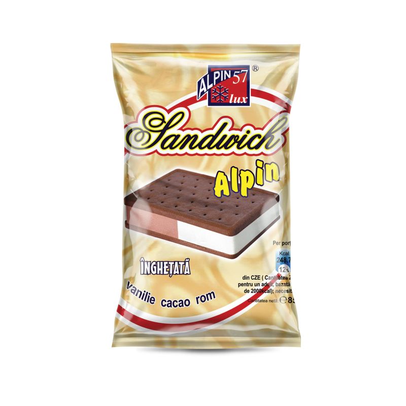 ALPIN  Înghețată sandwich cu vanilie și ciocolată cu rom